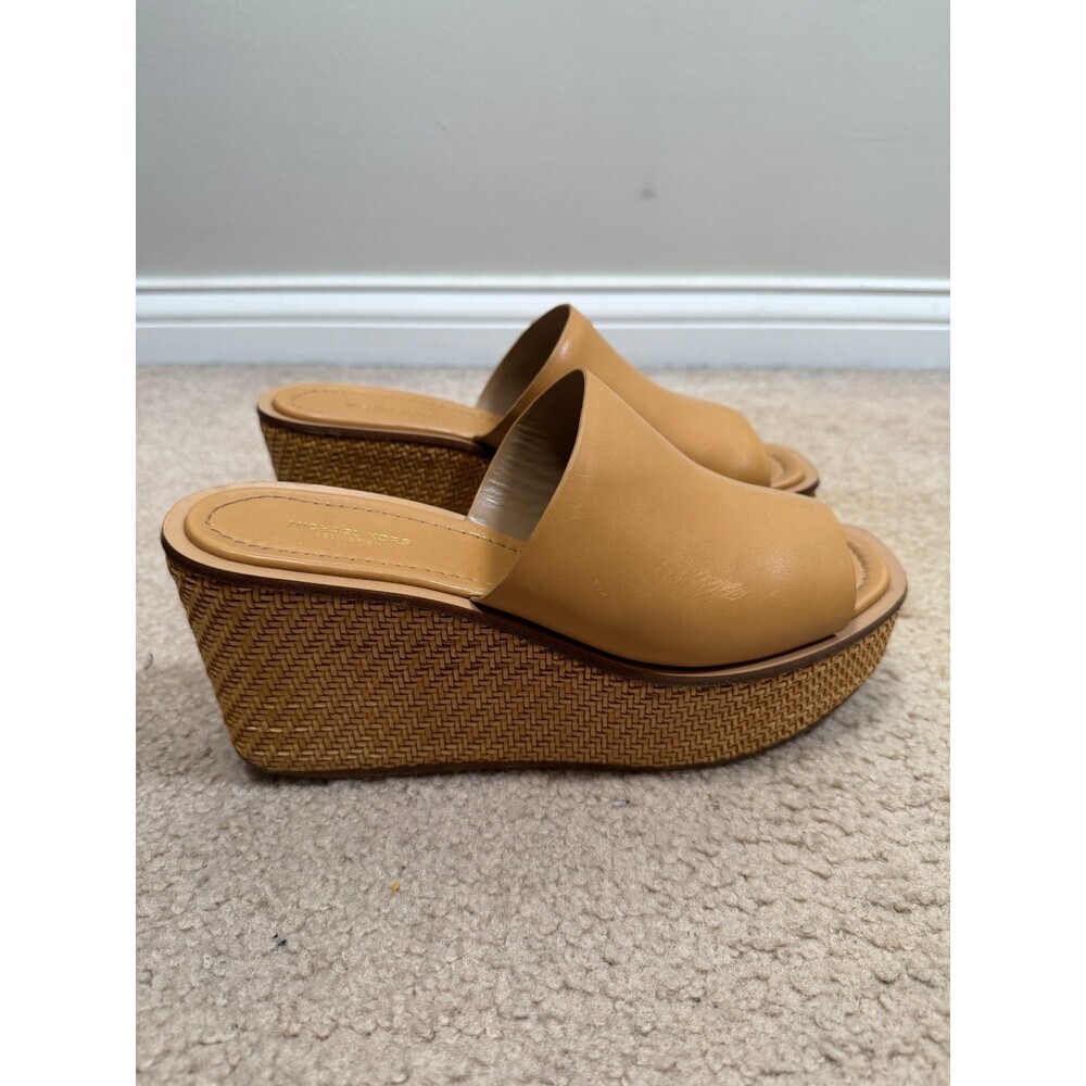 Michael Kors Collection Wedge Sandals Size 41 US 10 Leather Platform Woven Brown